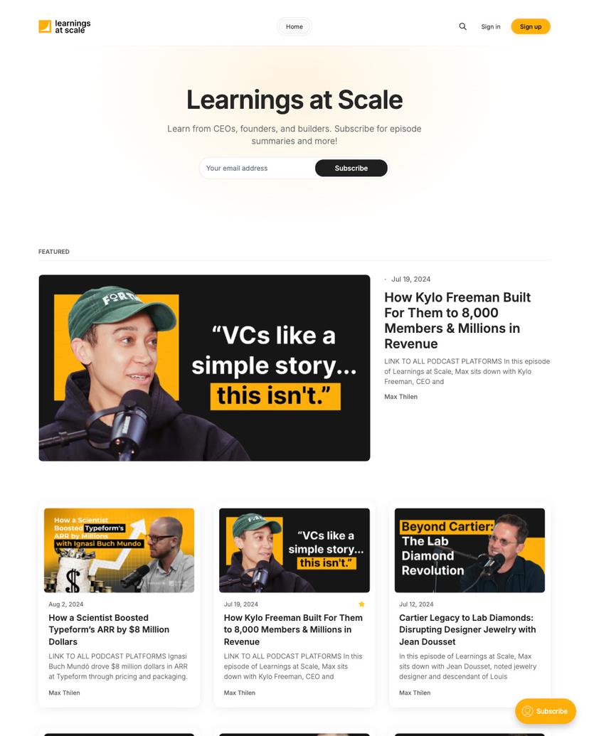 Learnings at Scale - Business Podcast, YouTube, Newsletter. - Flair Theme