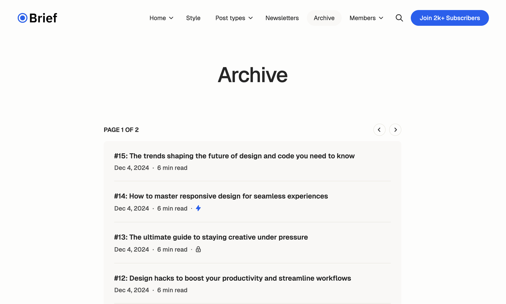 Brief — archive page