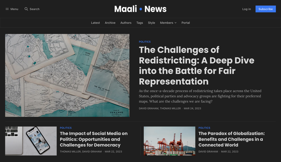 Maali — News & Magazine Ghost Theme | Bright Themes