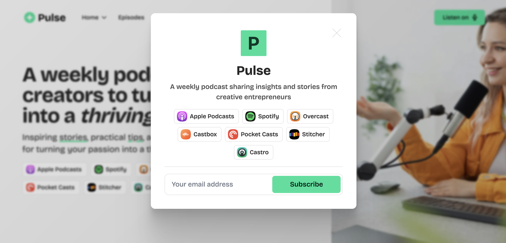 Pulse — podcast popup