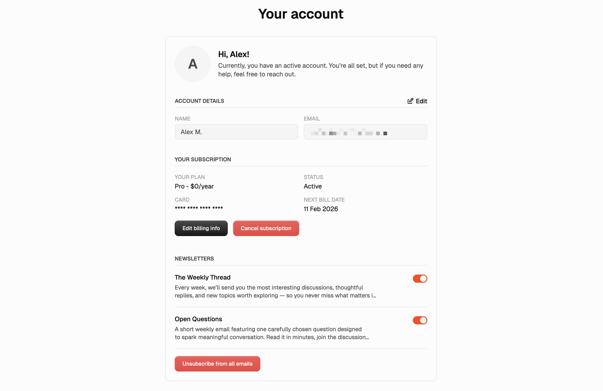 Thred — account page