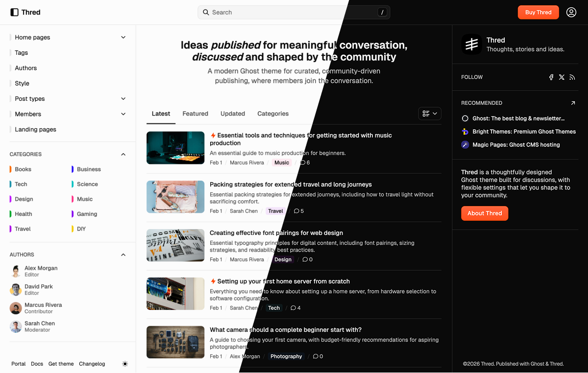 Thred light and dark theme