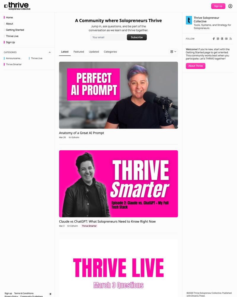 Thrive Solopreneur Collective | Community for Working Smarter - Thred Theme
