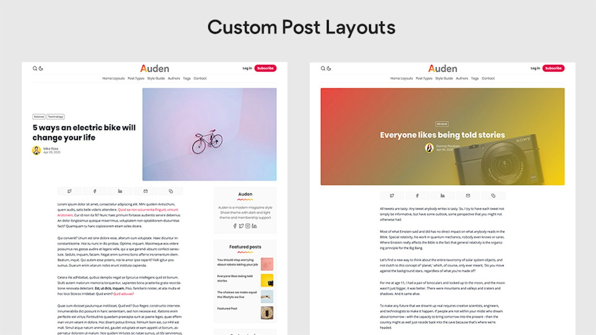 Auden Ghost Theme custom post layouts
