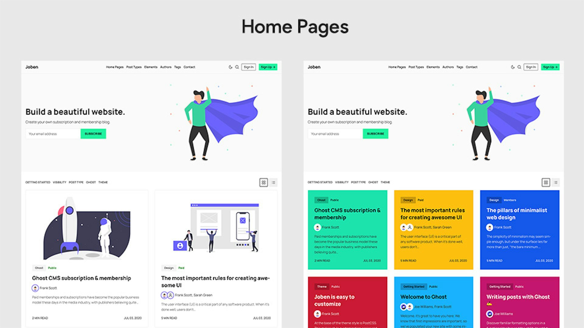 Joben Ghost Theme Home Pages