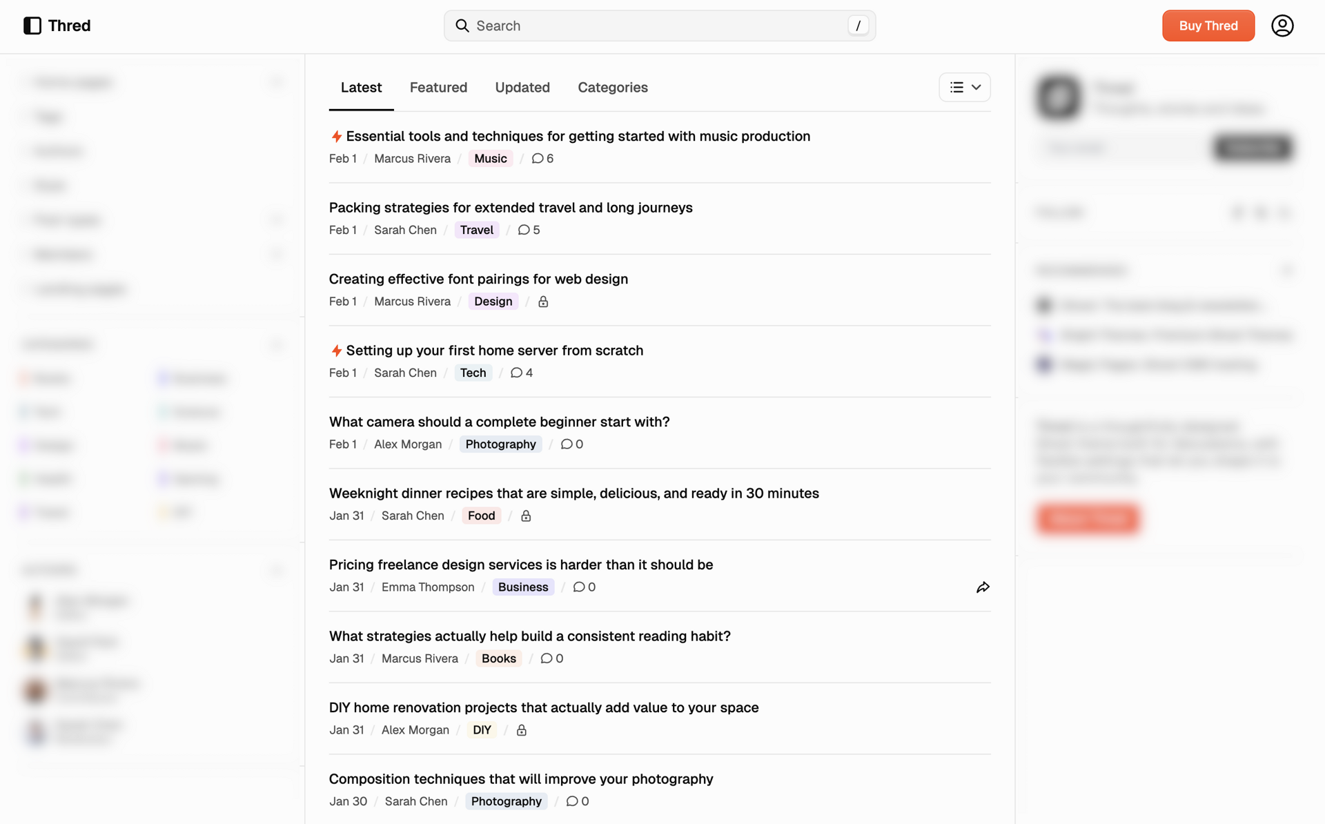 Thred — browse list view